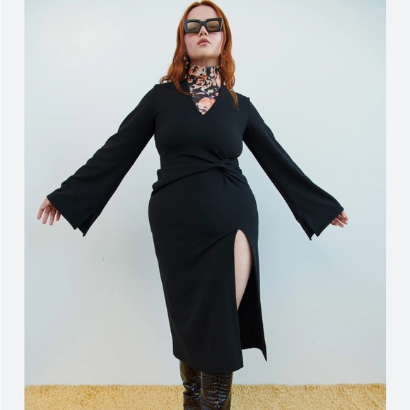 Tanya Taylor black vneck slit bell sleeve dress - Picture 1 of 4
